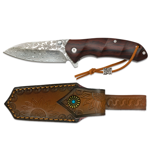 Nôž zatvárací lovecký ALBAINOX Damascus MA 18920 Bearings kožené puzdro - damaškový