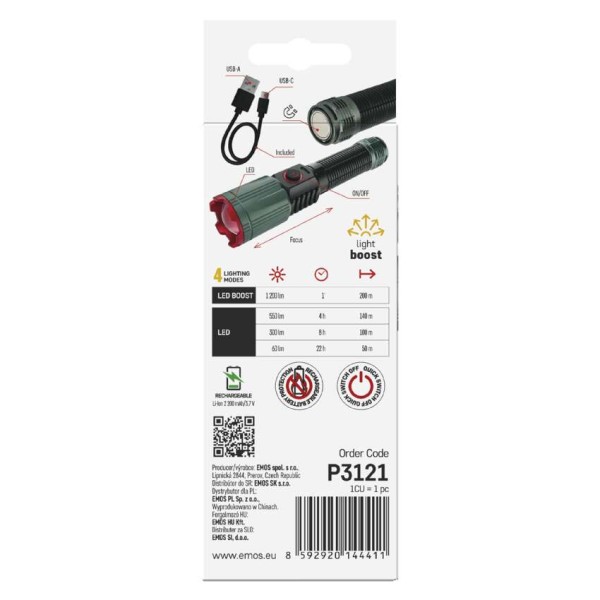 Svietidlo ručné EMOS P3121 1200lm 2200mAh medium - nabíjateľné