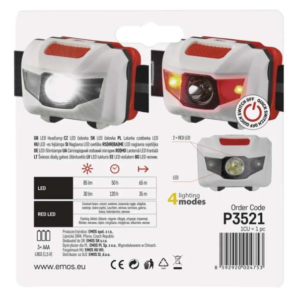 Svietidlo čelové EMOS COB LED P3521 85lm - biele