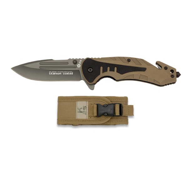 Nôž zatvárací taktický K25 MA 18318 G10 Clip - tan brown