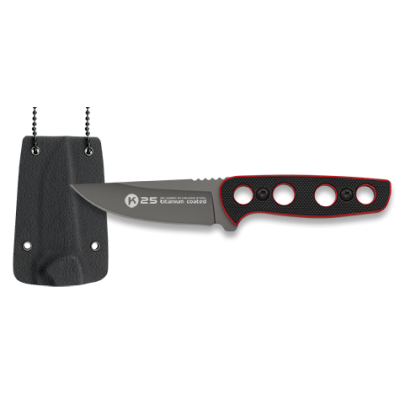 Nôž taktický s pevnou čepeľou K25 32690 G10 s puzdrom na krk - black/red