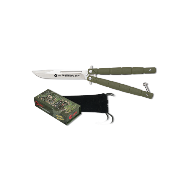 Nôž zatvárací motýlik K25 Commando MR.6 Balisong MA 02232 G10 - olivový