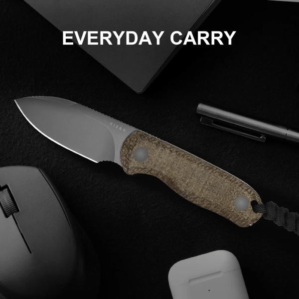 Nôž outdoorový s pevnou čepeľou KIZER Drop Bear Azo 14C28N 1094A1 - Burlap micarta