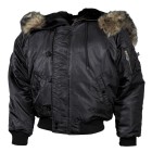 Bunda pilot MFH US Polar jacket N2B 03702A nylonová s kožušinou - čierna