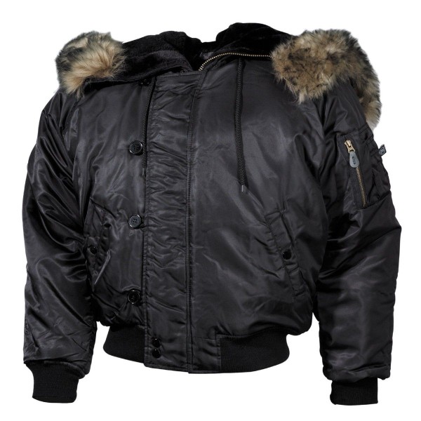 Bunda pilot MFH US Polar jacket N2B 03702A nylonová s kožušinou - čierna