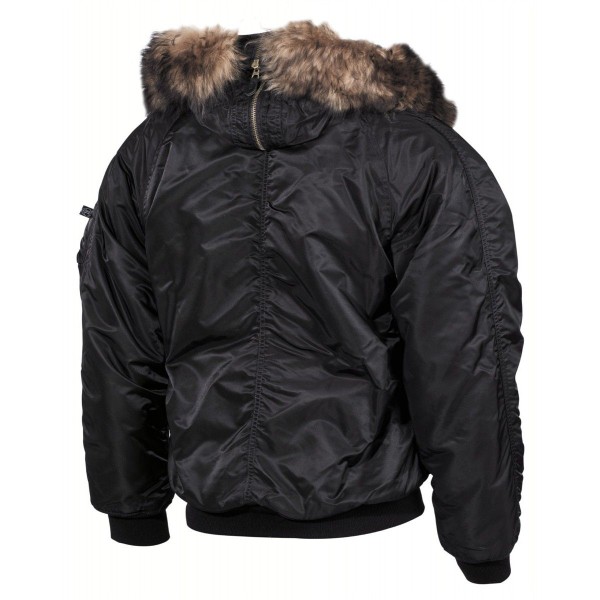 Bunda pilot MFH US Polar jacket N2B 03702A nylonová s kožušinou - čierna