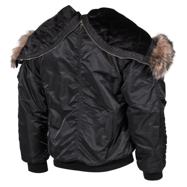 Bunda pilot MFH US Polar jacket N2B 03702A nylonová s kožušinou - čierna