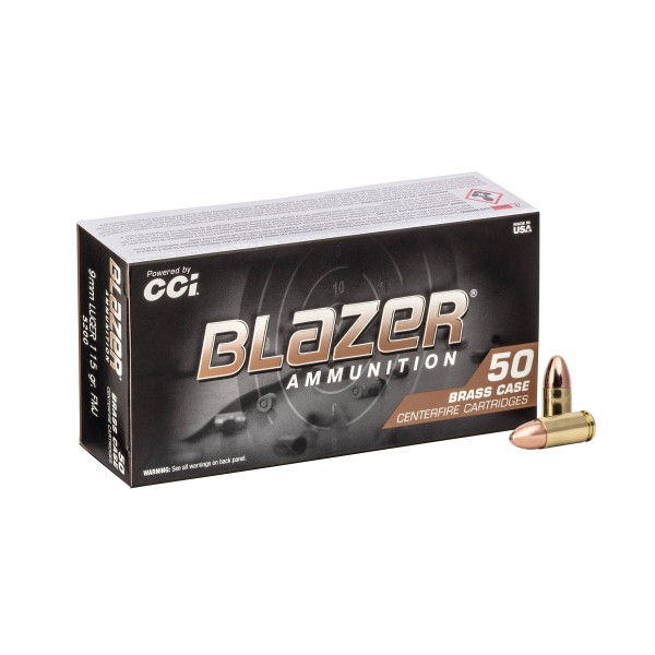 Náboj 9mm Luger BLAZER 7,45g/115grs FMJ mosadzná nábojnica