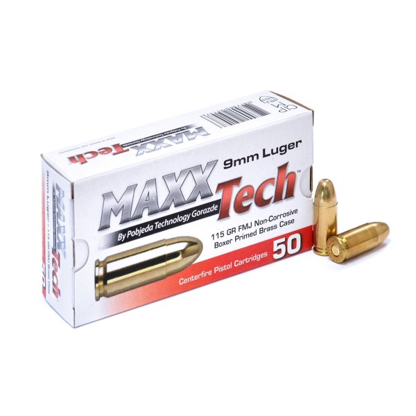 Náboj 9mm Luger MaxxTech 7,5g/115grs FMJ