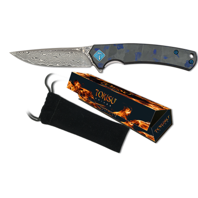 Nôž zatvárací taktický damaškový TOKISU MA18886 Damascus 6,8cm - blue fiber