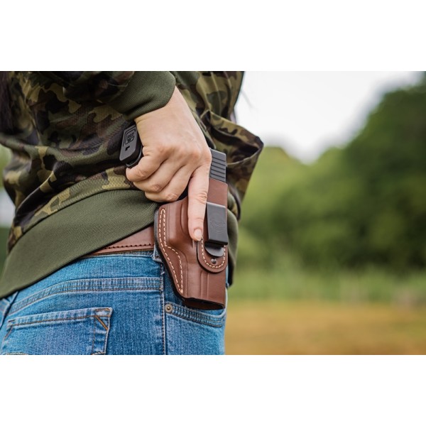 Puzdro opaskové kožené FALCO Multifit IWB/OWB AM02-2215 pravé - hnedé