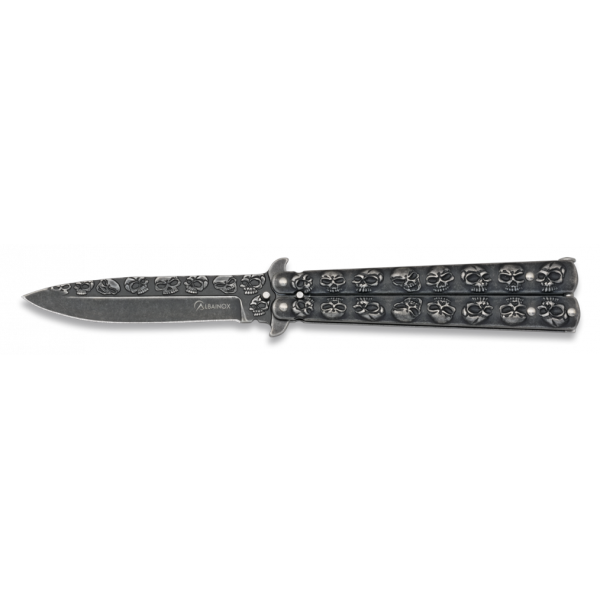 Nôž zatvárací motýlik ALBAINOX 02184 Skull - šedý