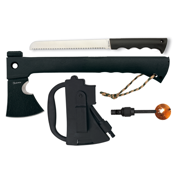 Sekera ALBAINOX MA 32654 Hunting Axe s pílkou a kresadlom - čierna