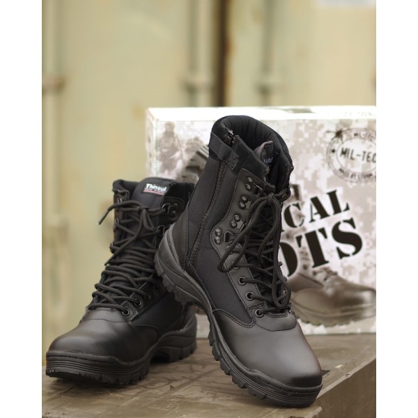 Obuv taktická MIL-TEC Black Tactical Boots so zipsom - čierna