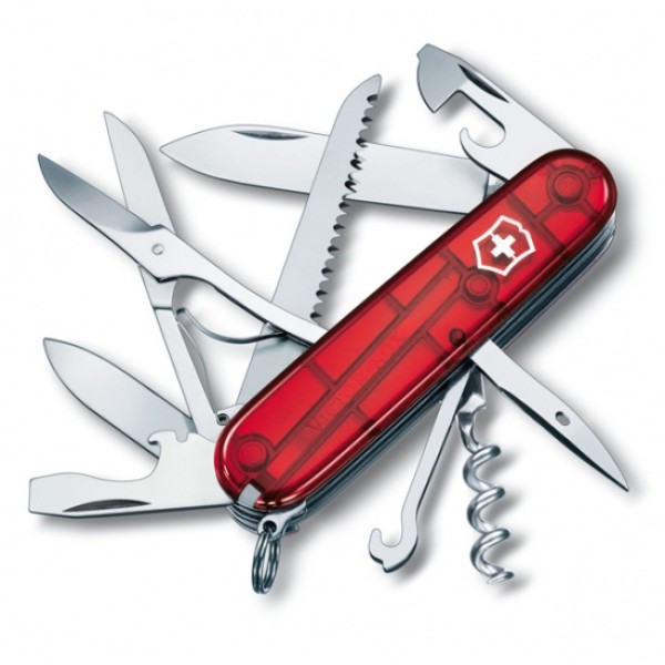Nôž zatvárací multifunkčný VICTORINOX 1.3713.T Huntsman, 91mm - transparentný červený