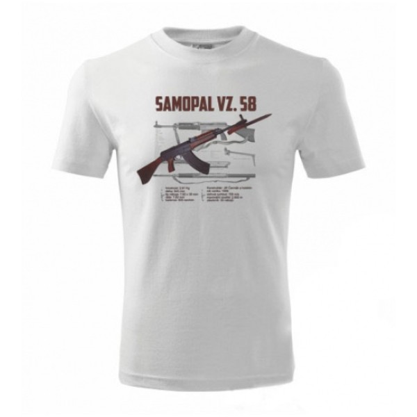 Tričko STRIKER s potlačou Samopal vz.58 - biele