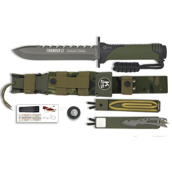 Nôž taktický s pevnou čepeľou K25 32134 Thunder II - olivový
