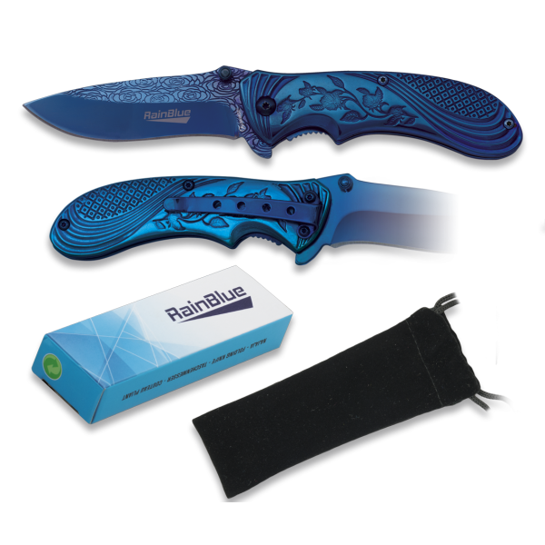 Nôž zatvárací ALBAINOX MA 18021 Rainblue Flowers - modrý
