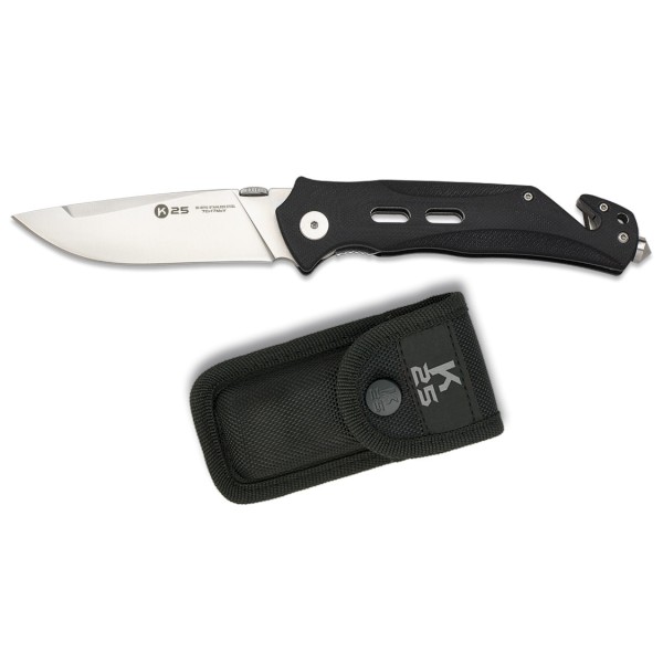 Nôž zatvárací taktický K25 MA 18710 G10 CNC s puzdrom - čierny