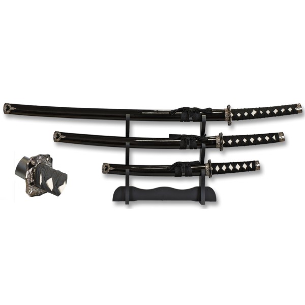 Meče katana TOLE10 3ks MA 32599 so stojanom - čierne