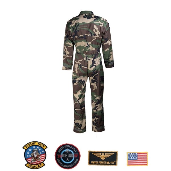 Kombinéza US detská letecká MIL-TEC s nášivkami - woodland