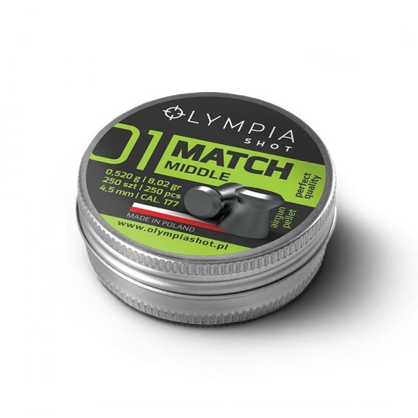 Diabolky OLYMPIA Match Middle 0,520g, kal. 4,5mm, 250ks - ploché