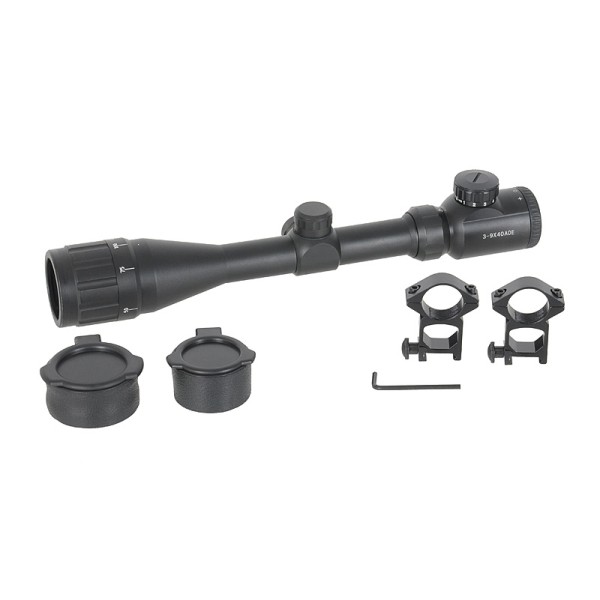 Puškohľad PCS 3-9x40 AOE podsvietený, s reguláciou paralaxy, s montážou 22mm - čierny
