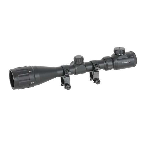Puškohľad PCS 3-9x40 AOE podsvietený, s reguláciou paralaxy, s montážou 22mm - čierny