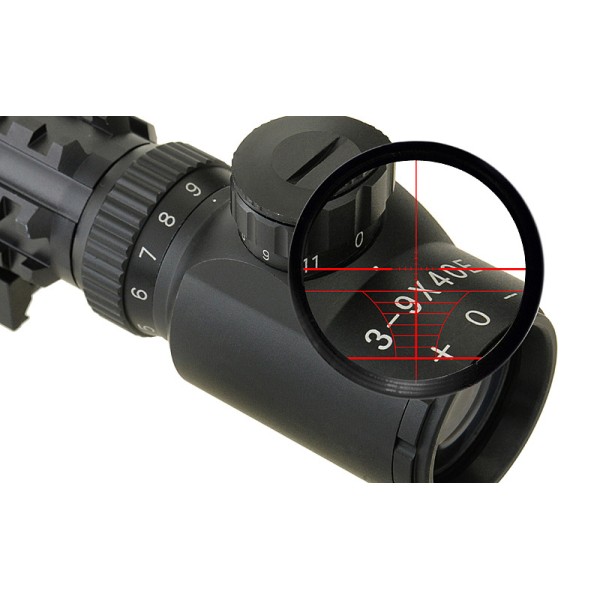 Puškohľad PCS 3-9x40 podsvietený, s montážou 22mm - čierny