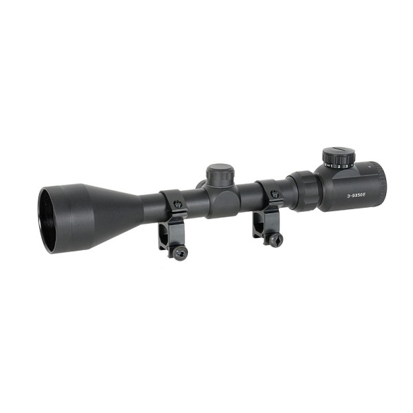 Puškohľad PCS 3-9x50E podsvietený, so zvýšenou montážou 22mm - čierny