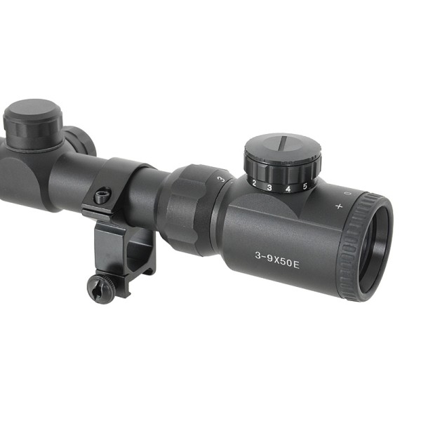 Puškohľad PCS 3-9x50E podsvietený, so zvýšenou montážou 22mm - čierny