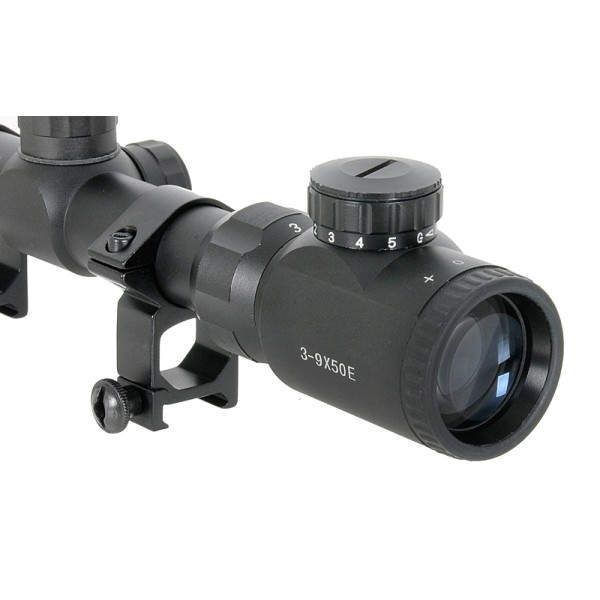 Puškohľad PCS 3-9x50E podsvietený, so zvýšenou montážou 22mm - čierny