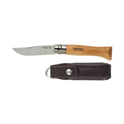 Nôž zatvárací OPINEL N°08 INOX  s koženým puzdrom - buk