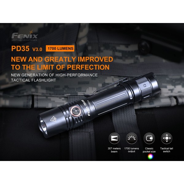 Svietidlo taktické FENIX PD35 V3.0 nabíjateľné - čierne