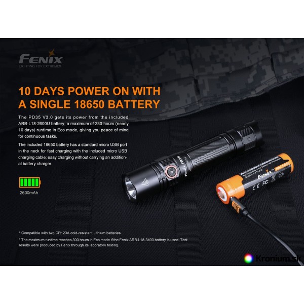 Svietidlo taktické FENIX PD35 V3.0 nabíjateľné - čierne