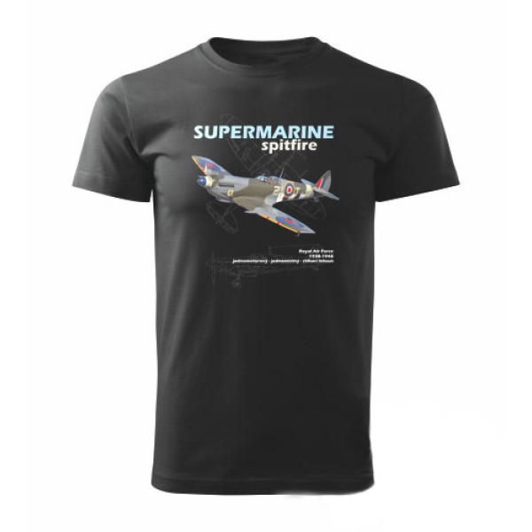 Tričko STRIKER s potlačou Supermarine Spitfire - čierne