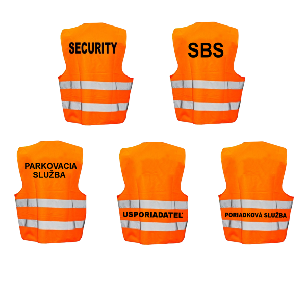 Vesta reflexná s potlačou SECURITY - oranžová